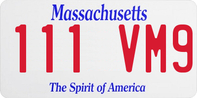MA license plate 111VM9