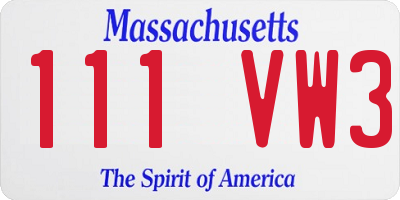 MA license plate 111VW3