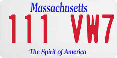 MA license plate 111VW7