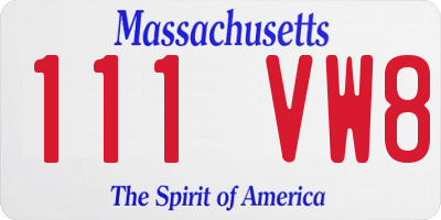 MA license plate 111VW8