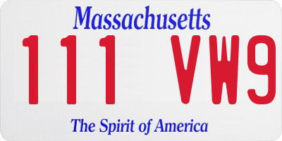MA license plate 111VW9