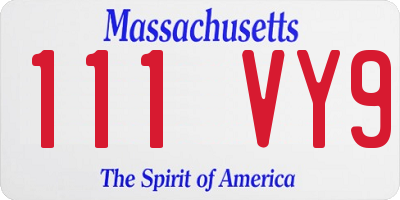 MA license plate 111VY9