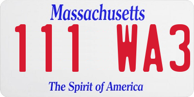 MA license plate 111WA3