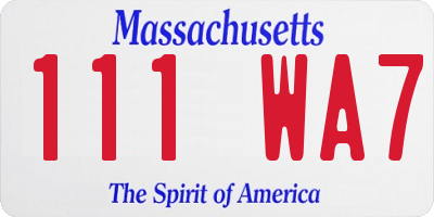 MA license plate 111WA7