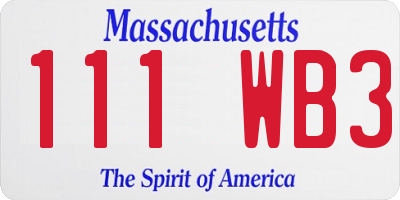 MA license plate 111WB3