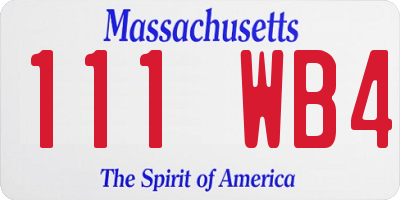 MA license plate 111WB4