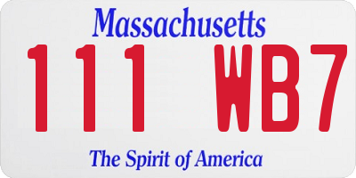 MA license plate 111WB7