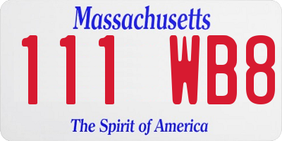 MA license plate 111WB8