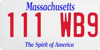 MA license plate 111WB9