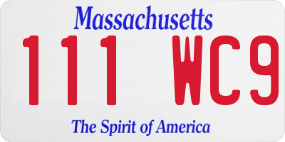 MA license plate 111WC9