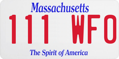 MA license plate 111WF0