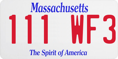 MA license plate 111WF3