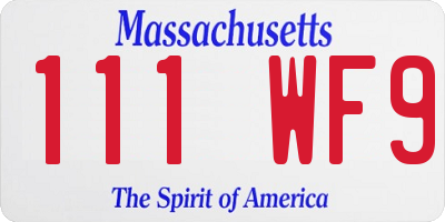 MA license plate 111WF9