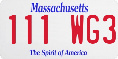 MA license plate 111WG3
