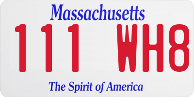 MA license plate 111WH8
