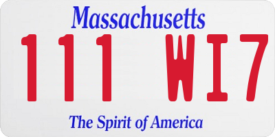 MA license plate 111WI7