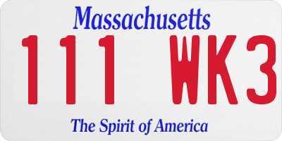 MA license plate 111WK3