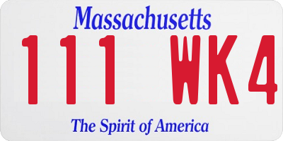 MA license plate 111WK4