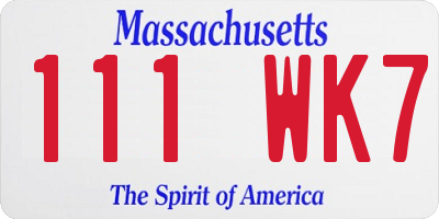 MA license plate 111WK7
