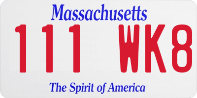 MA license plate 111WK8