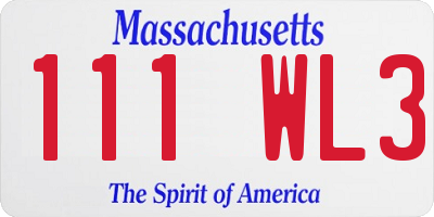 MA license plate 111WL3