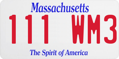 MA license plate 111WM3
