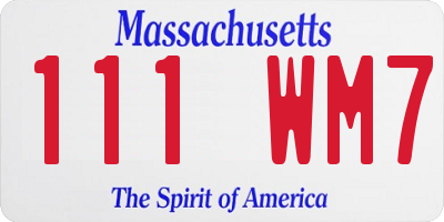MA license plate 111WM7