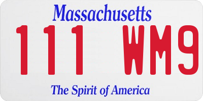 MA license plate 111WM9