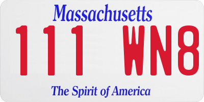 MA license plate 111WN8