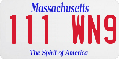 MA license plate 111WN9