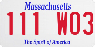 MA license plate 111WO3