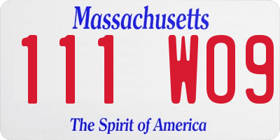 MA license plate 111WO9