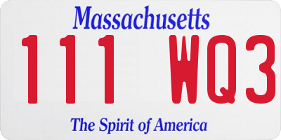 MA license plate 111WQ3