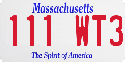 MA license plate 111WT3