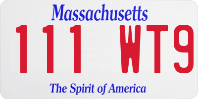 MA license plate 111WT9