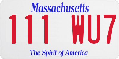 MA license plate 111WU7