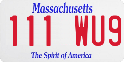MA license plate 111WU9
