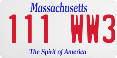 MA license plate 111WW3