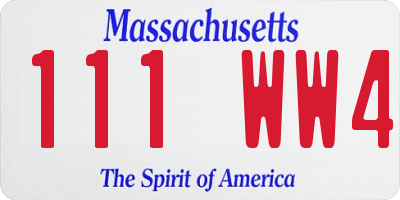 MA license plate 111WW4