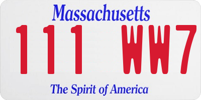 MA license plate 111WW7