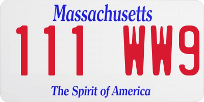 MA license plate 111WW9