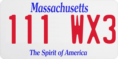 MA license plate 111WX3