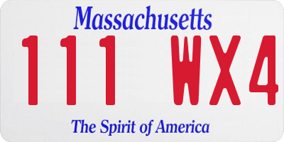 MA license plate 111WX4