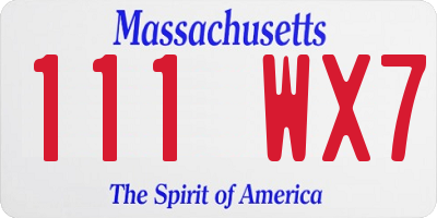 MA license plate 111WX7