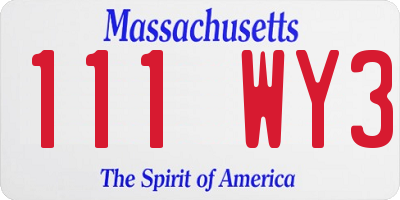 MA license plate 111WY3