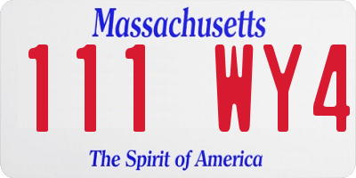 MA license plate 111WY4