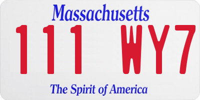 MA license plate 111WY7
