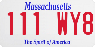 MA license plate 111WY8