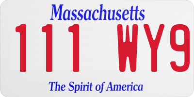 MA license plate 111WY9