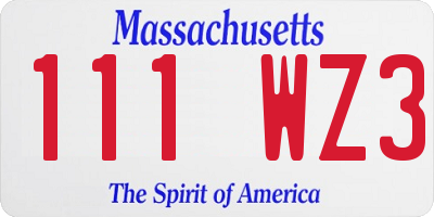 MA license plate 111WZ3